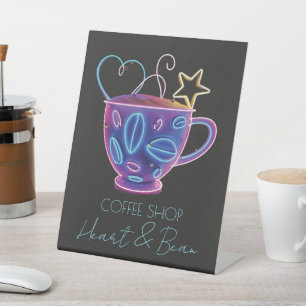 Herz & Bean Neon Coffee Cup Sign Sockelschild