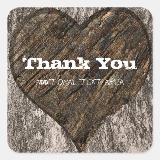 Herz begehrte Tree Trunk Barke Rustikale Gastgesch Quadratischer Aufkleber (Vorderseite)