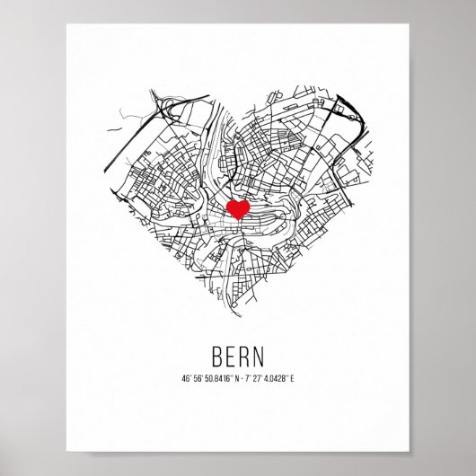 Herz Bern Stadtkarte (Schweiz) Poster (Vorne)