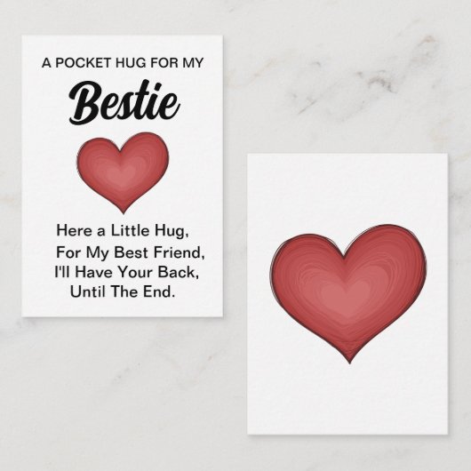 Herz Bestie Pocket Hug Token, denken Sie an Sie Mitteilungskarte (Vorne/Hinten)