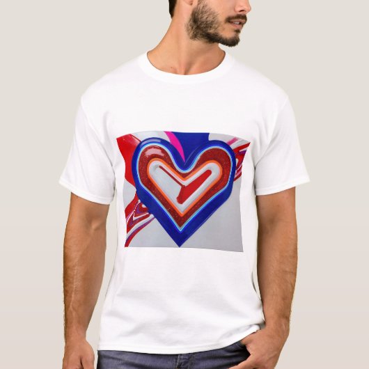 Herz Blau Rotes T-Shirt (Vorderseite)