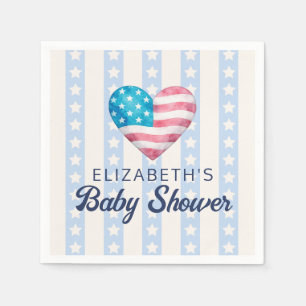 Herz & blaue Sterne Streifen Junge Baby Shower Serviette