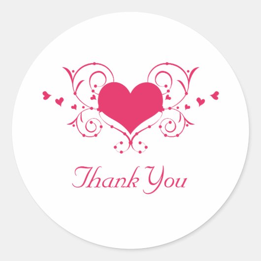 Herz Blüh Danke Stickers, Dunkelrosa Runder Aufkleber (Vorderseite)