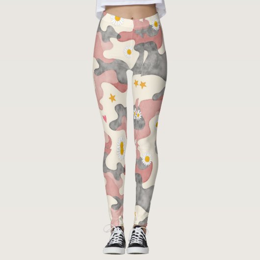Herz-Blume Camouflage Muster Leggings (Vorderseite)