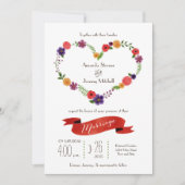 Herz-Blume Kranz Rustikale Hochzeit Einladung (Vorderseite)