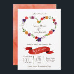 Herz-Blume Kranz Rustikale Hochzeit Einladung<br><div class="desc">Blume in Aquarelltönen in einem herzförmigen Kranz machen diese rustikale Hochzeitssuite zu einer herausragenden Wahl. Ein Farbbanner und ein Aquarell-Hintergrund auf der Rückseite sorgen für eine handgemachte und elegante Touch. Dieses Set ist ideal für Hochzeiten im Frühjahr und Sommer. Farben können auf den Anzug Ihres Motivs angepasst werden, senden Sie...</div>