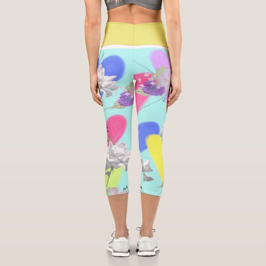 Herz & Blume mit Aqua-Hintergrund Capri Leggings (Rückseite)