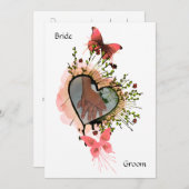 Herz, Blume und Schmetterlinge Einladung (Vorne/Hinten)