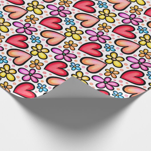 Herz & Blume Wasserfarbenes Muster Geschenkpapier (Ecke)