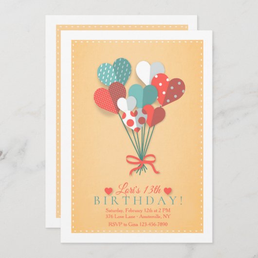 Herz-Blumenstrauß-Einladung Einladung (Vorne/Hinten)