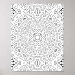Herz-Blüten-Muster Malvorlagen-Design Poster