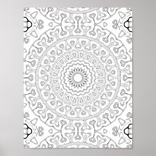 Herz-Blüten-Muster Malvorlagen-Design Poster