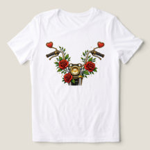 Herz Blüten-Reiter Damen Floral Motorrad T-Shirt