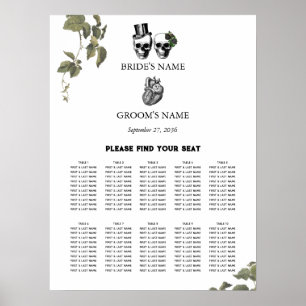 Herz-Blütenskulls Hochzeitstabelle Poster
