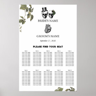 Herz-Blütenskulls Hochzeitstabelle Poster