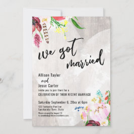 Herz Boho Floral Rustikales Holz Wir Got Verheirat Einladung