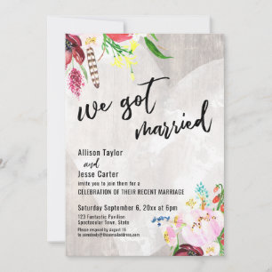 Herz Boho Floral Rustikales Holz Wir Got Verheirat Einladung