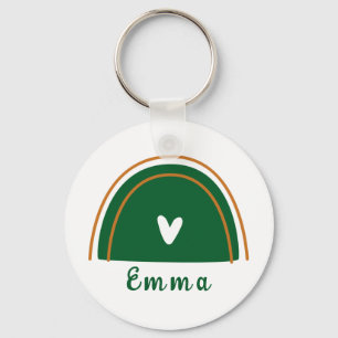 Herz Boho Green Rainbow mit Personalisiertem Namen Schlüsselanhänger