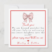 Herz Bow Tochter Labor & Delivery NICU Hospital Dankeskarte (Vorderseite)