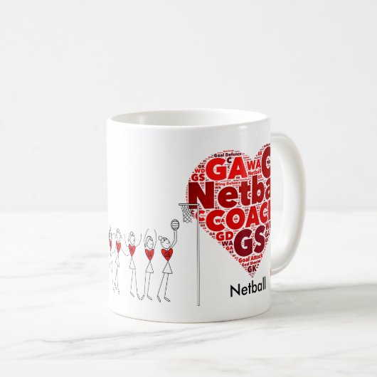 Herz bringt Wort-WolkeNetballzug in Position Kaffeetasse (VorderseiteRechts)