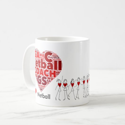 Herz bringt Wort-WolkeNetballzug in Position Kaffeetasse (Vorderseite Links)
