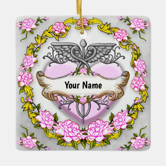 Herz Caduceus Keramikornament (Vorderseite)