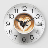 Herz Cappuccino im Weißen Cup Große Wanduhr (Vorderseite)