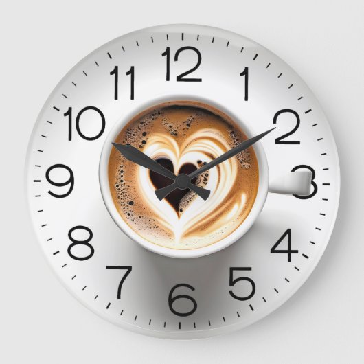 Herz Cappuccino im Weißen Cup Große Wanduhr (Vorderseite)