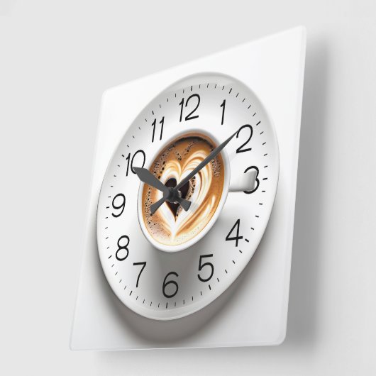 Herz Cappuccino im Weißen Cup Quadratische Wanduhr (Winkel)