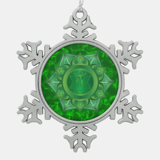 Herz Chakra Zinn-Schneeflocke-Verzierung Schneeflocken Zinn-Ornament (Vorderseite)