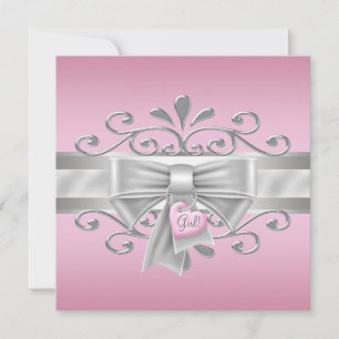 Herz Charme Rosa Silber Baby Mädchen Shower Einladung