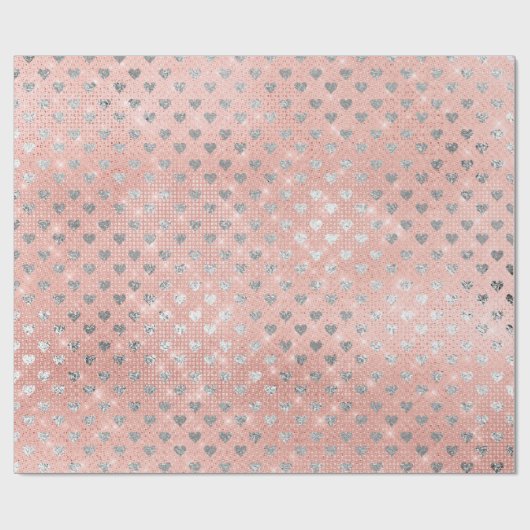 Herz Confetti Funkelnd Sequin Silver Pink Rose Geschenkpapier (Flach)