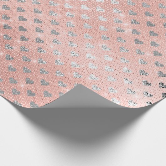 Herz Confetti Funkelnd Sequin Silver Pink Rose Geschenkpapier (Ecke)