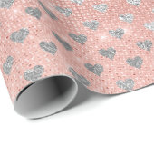 Herz Confetti Funkelnd Sequin Silver Pink Rose Geschenkpapier (Rolleneckpunkt)