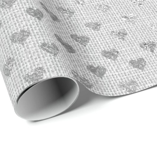 Herz Confetti Silver Gray Monochromatische Linde Geschenkpapier (Rolleneckpunkt)