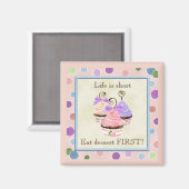 Herz Cupcake Trio, Das Leben ist Kurz - Magnet (Vorderseite/Rückseite)