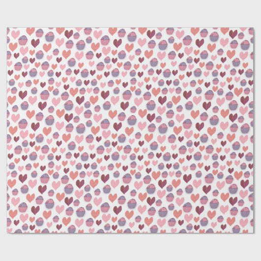 Herz, Cupcakes-Muster Geschenkpapier (Flach)