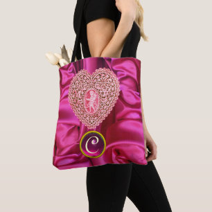 HERZ CUPID SPITZE SEIDE ROSA FUCHSIA STOFF MONOGRA TASCHE