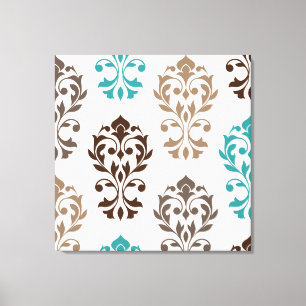 Herz Damask Art I Browns Aquamarine Cream Leinwanddruck