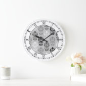 Herz Damask Art I Ptn BGW & Numerals Große Wanduhr (Zuhause)