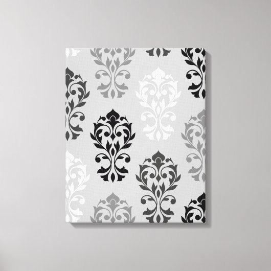 Herz Damask Art Ib Black Grays White Leinwanddruck (Vorderseite)