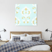 Herz Damask Lg Ptn II Cream & Gold auf blau Leinwanddruck (Insitu (Schlafzimmer))