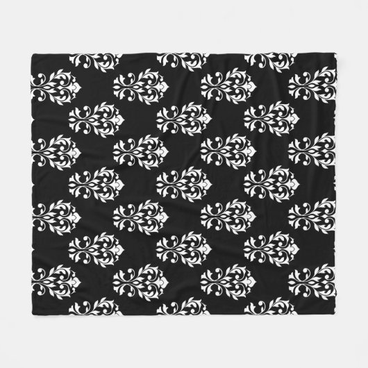 Herz-Damast Ptn Weiß auf Schwarzem Fleecedecke (Vorderseite (Horizontal))