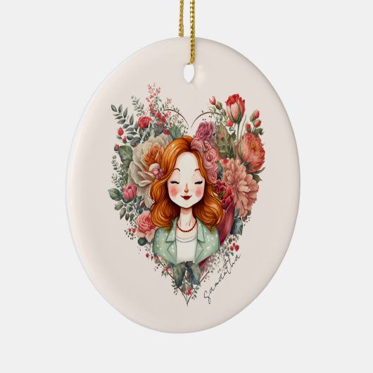 Herz der Blüten - Gerahmt im Herzen der Blüte Keramik Ornament (Rechts)