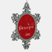 Herz der Flagge Büsingen am Hochrhein Schneeflocken Zinn-Ornament (Links)