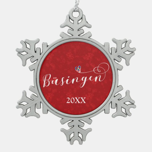 Herz der Flagge Büsingen am Hochrhein Schneeflocken Zinn-Ornament (Vorderseite)