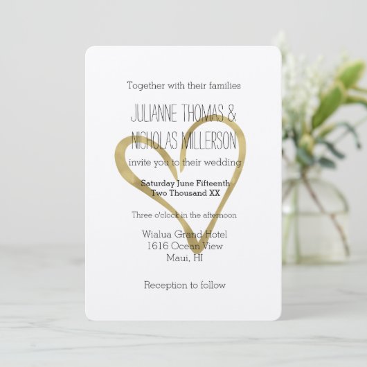 Herz der Goldhochzeit Einladung (Stehend Vorderseite)