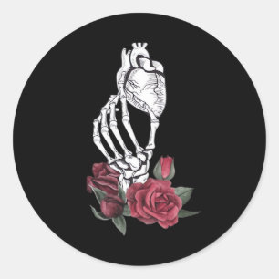 Herz der Handklassik des Skeletts Runder Aufkleber