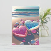 Herz der Küste: Glittering Beach Wedding Invit Einladung (Stehend Vorderseite)