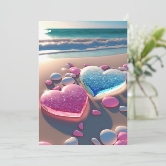 Herz der Küste: Glittering Beach Wedding Invit Einladung (Stehend Vorderseite)